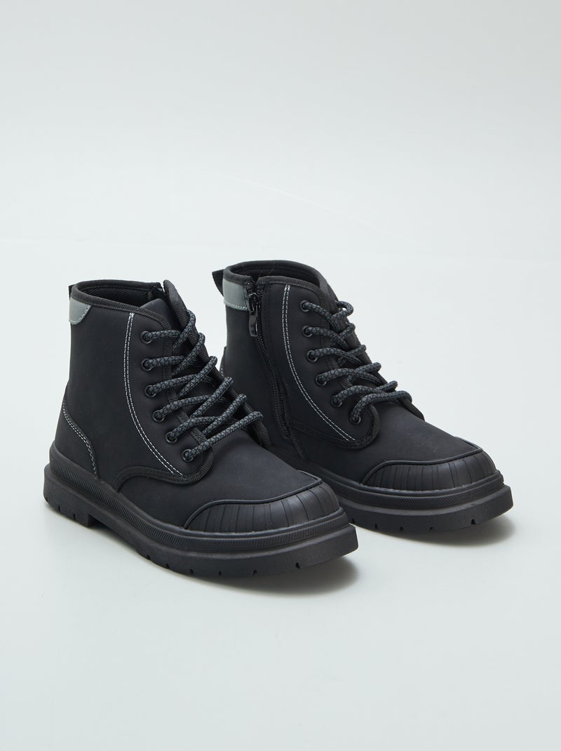 Boots esprit trekking fourrées noir - Kiabi