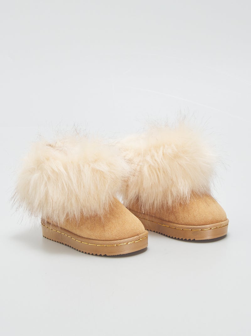 Boots fourrées en suédine Camel - Kiabi