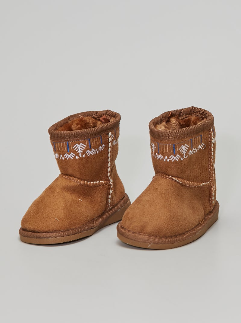 Boots fourrées en suédine camel - Kiabi