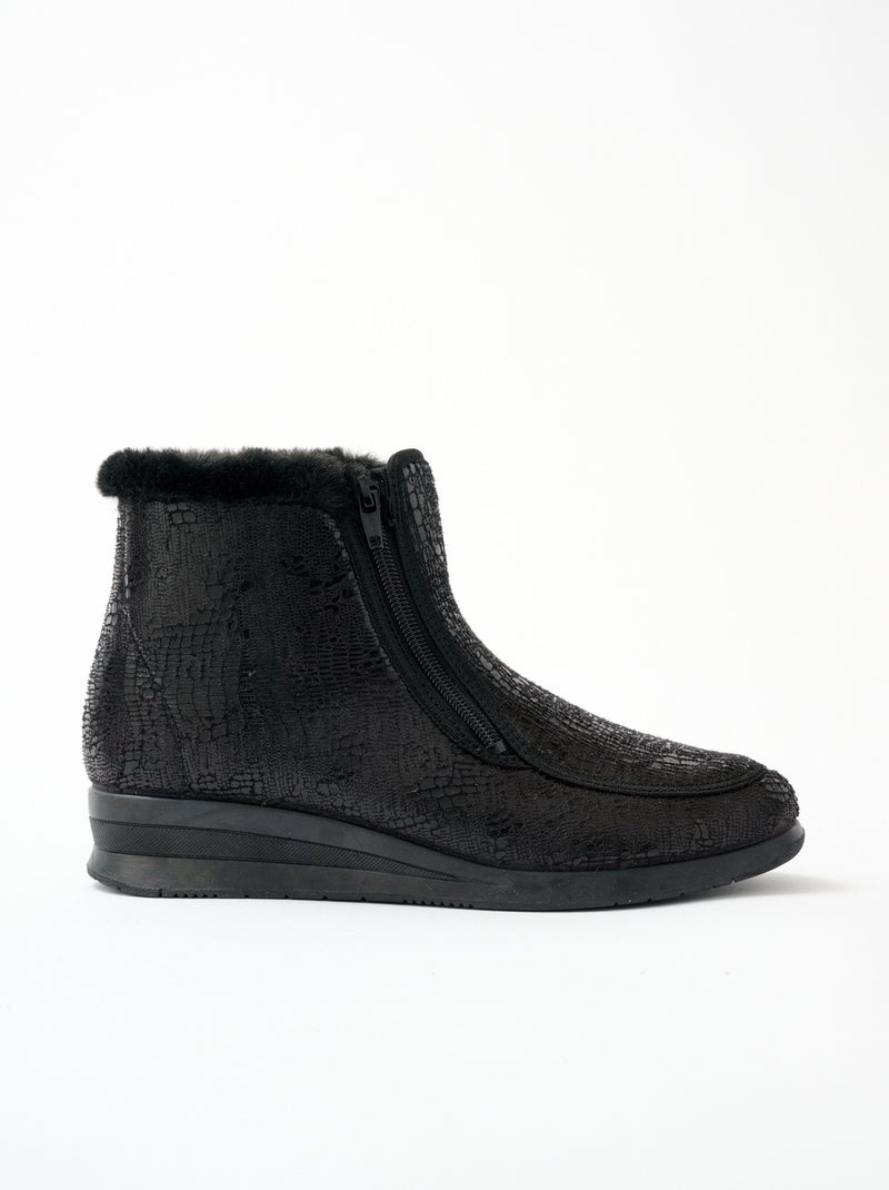 Boots grande largeur double glissière - Afibel Noir - Kiabi