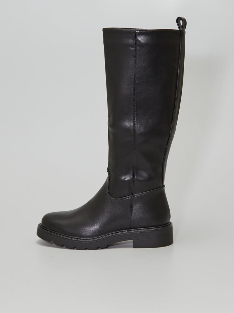 Boots hautes en simili noir - Kiabi