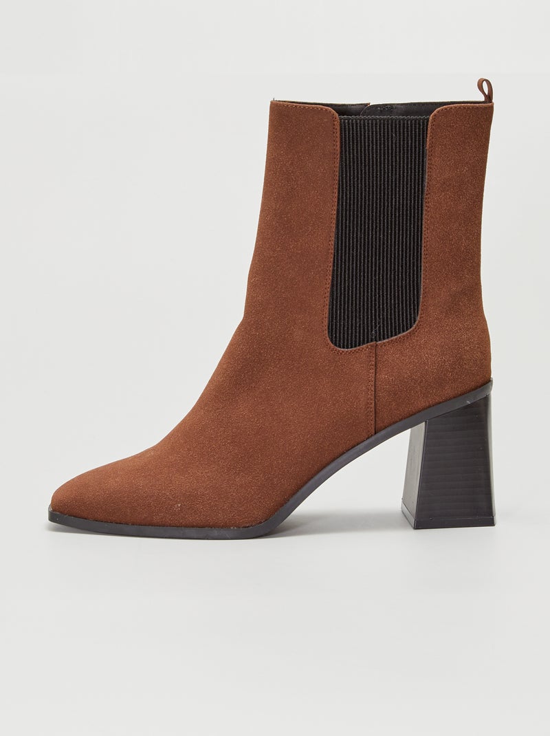Boots hautes esprit chelsea avec talon carré Marron - Kiabi