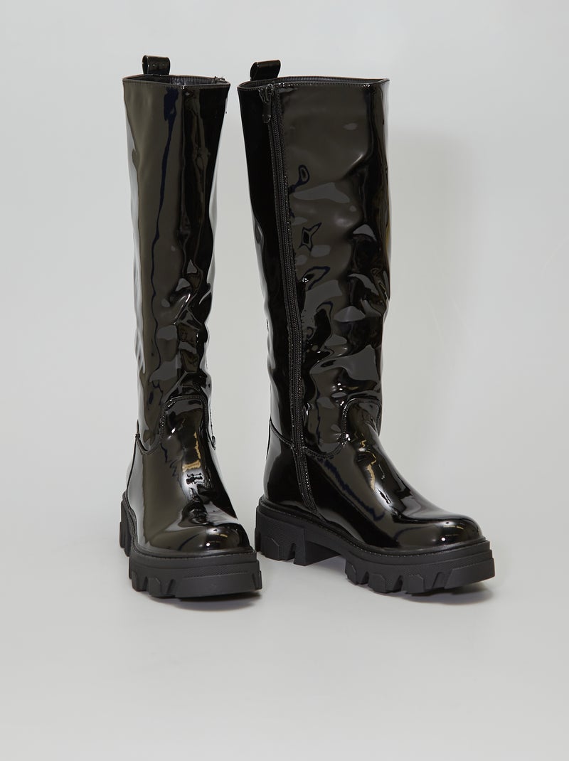 Boots hautes vernis noir verni - Kiabi