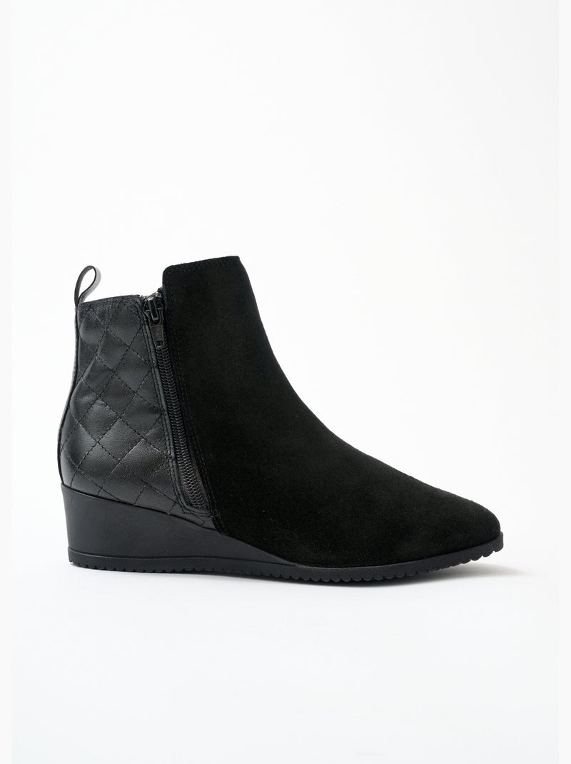Boots largeur confort zippées cuir - Afibel Noir - Kiabi
