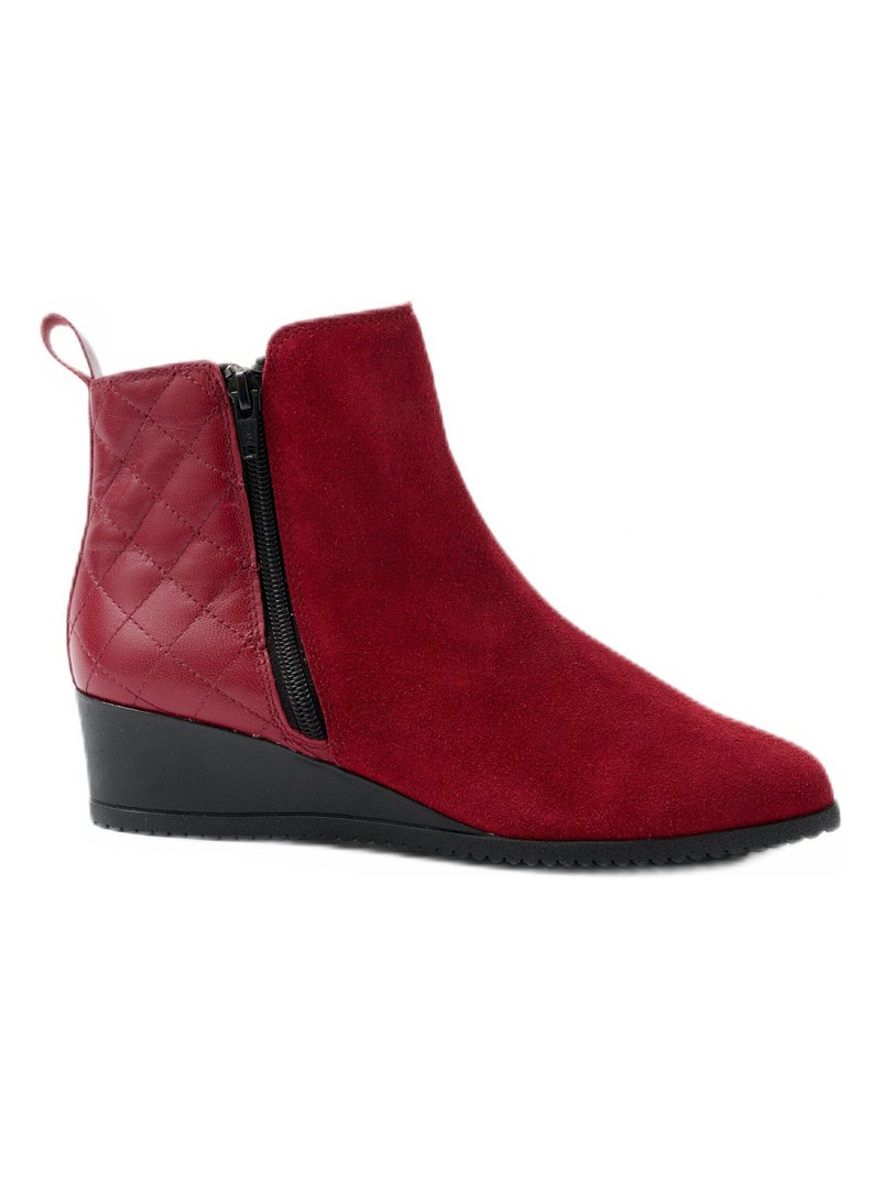 Boots largeur confort zippées cuir - Afibel Rouge - Kiabi