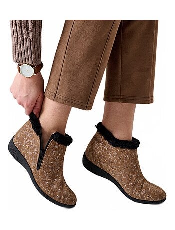 Boots largeur confort zippées cuir imprimé