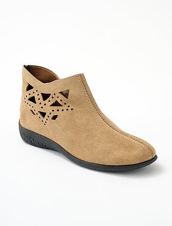 Boots largeur confort zippées cuir velours - Afibel