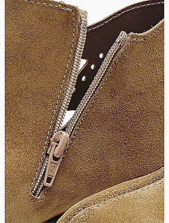 Boots largeur confort zippées cuir velours - Afibel