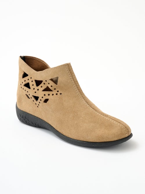 Boots largeur confort zippées cuir velours - Afibel - Kiabi