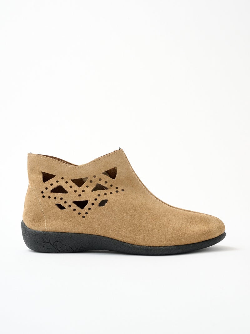 Boots largeur confort zippées cuir velours - Afibel Beige - Kiabi