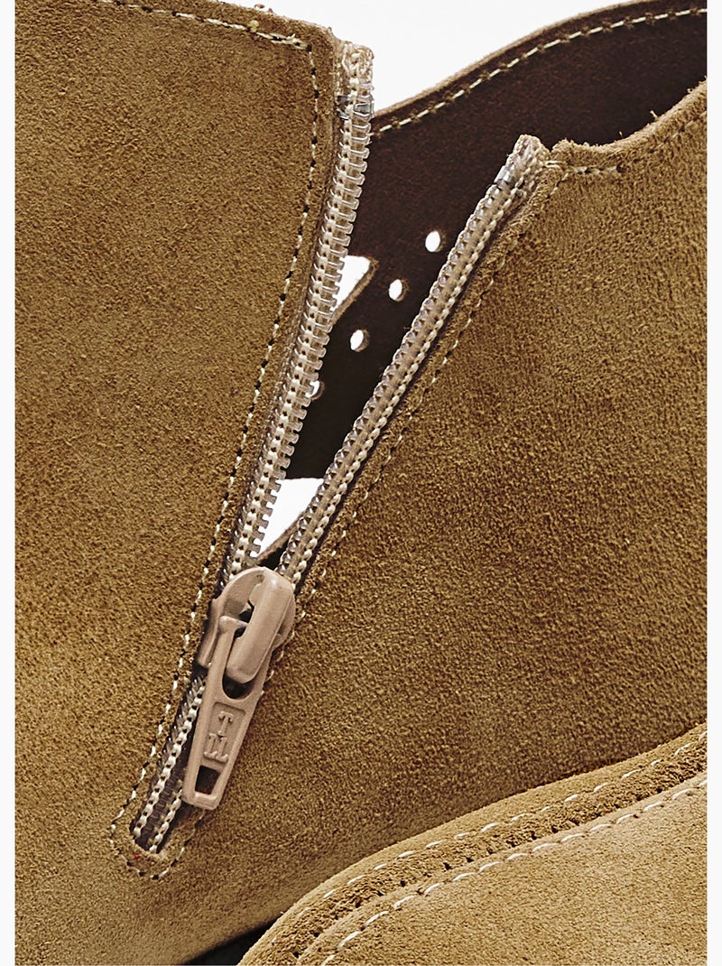 Boots largeur confort zippées cuir velours - Afibel Beige - Kiabi
