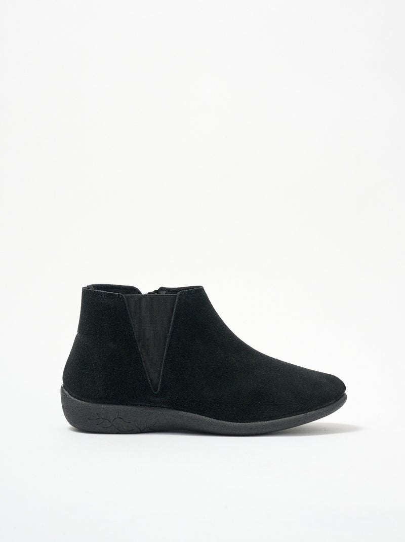 Boots largeur confort zippées élastiquées cuir - Afibel Noir - Kiabi