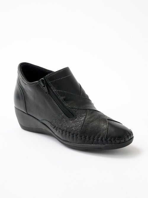 Boots largeur confort zippés cuir - Afibel - Kiabi