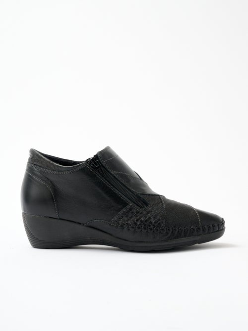 Boots largeur confort zippés cuir - Afibel - Kiabi