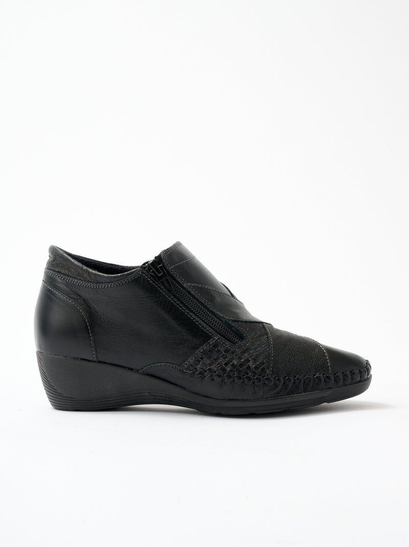 Boots largeur confort zippés cuir - Afibel Noir - Kiabi