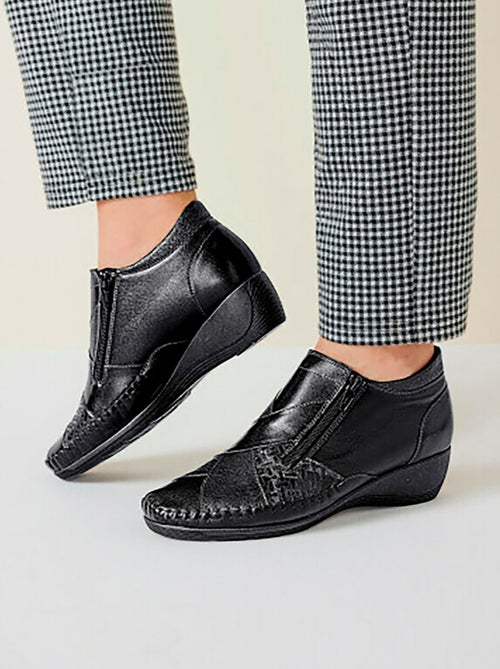Boots largeur confort zippés cuir - Afibel - Kiabi