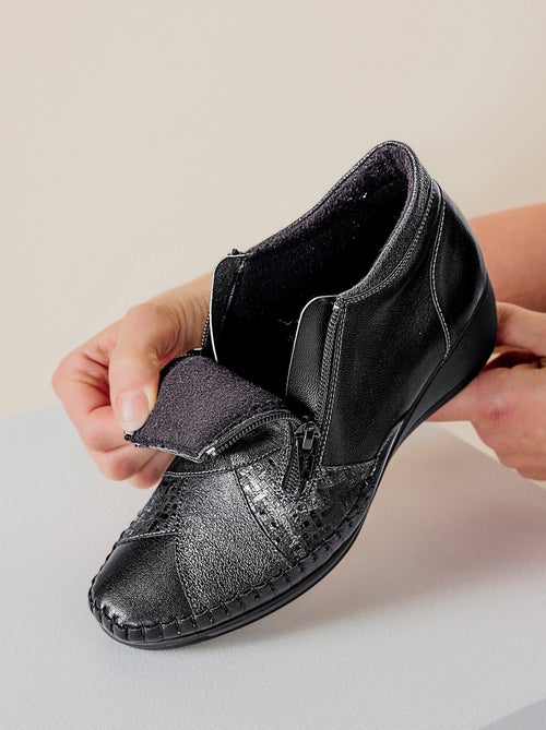 Boots largeur confort zippés cuir - Afibel - Kiabi