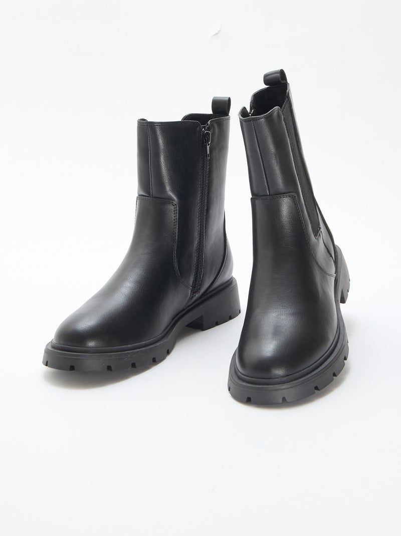 Boots modèle ajusté en simili avec soufflets élastiques Noir - Kiabi