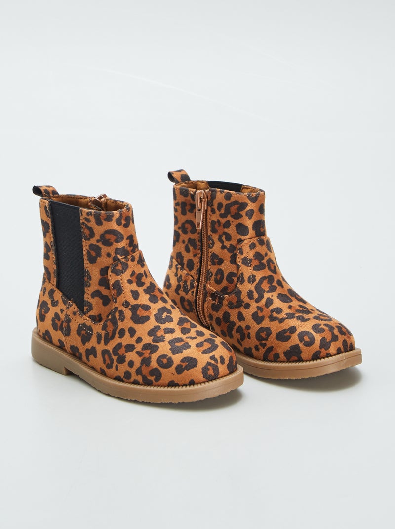 Boots modèle Chelsea 'léopard' Marron - Kiabi