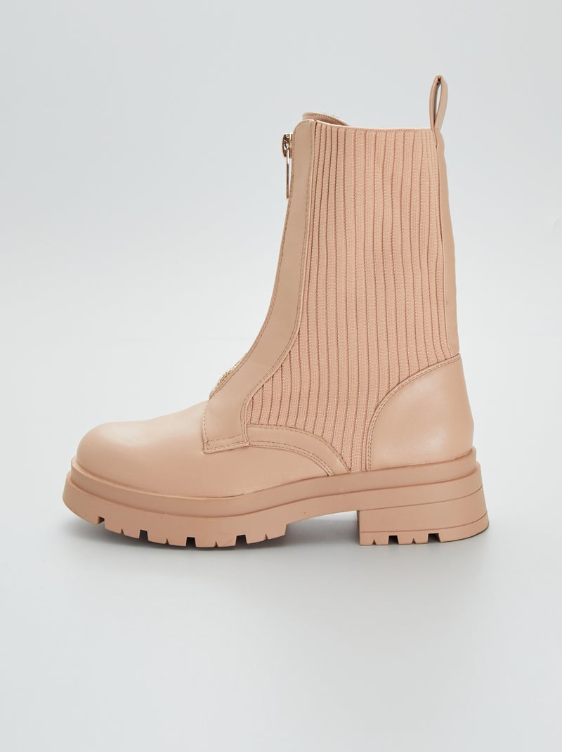 Boots montantes bimatière Rose poudré - Kiabi