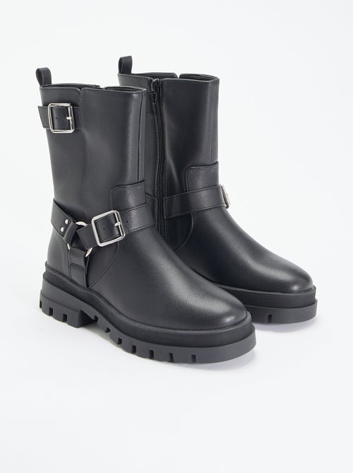 Boots motarde avec sangles fantaisies - Kiabi