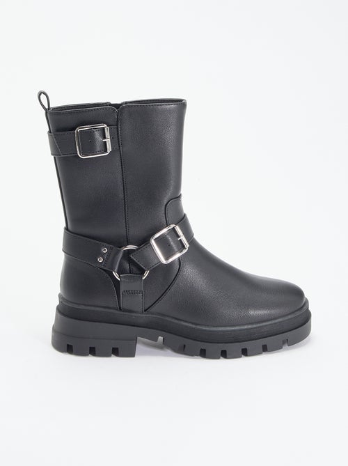 Boots motarde avec sangles fantaisies - Kiabi