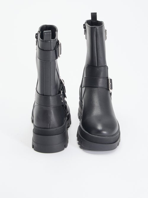 Boots motarde avec sangles fantaisies - Kiabi