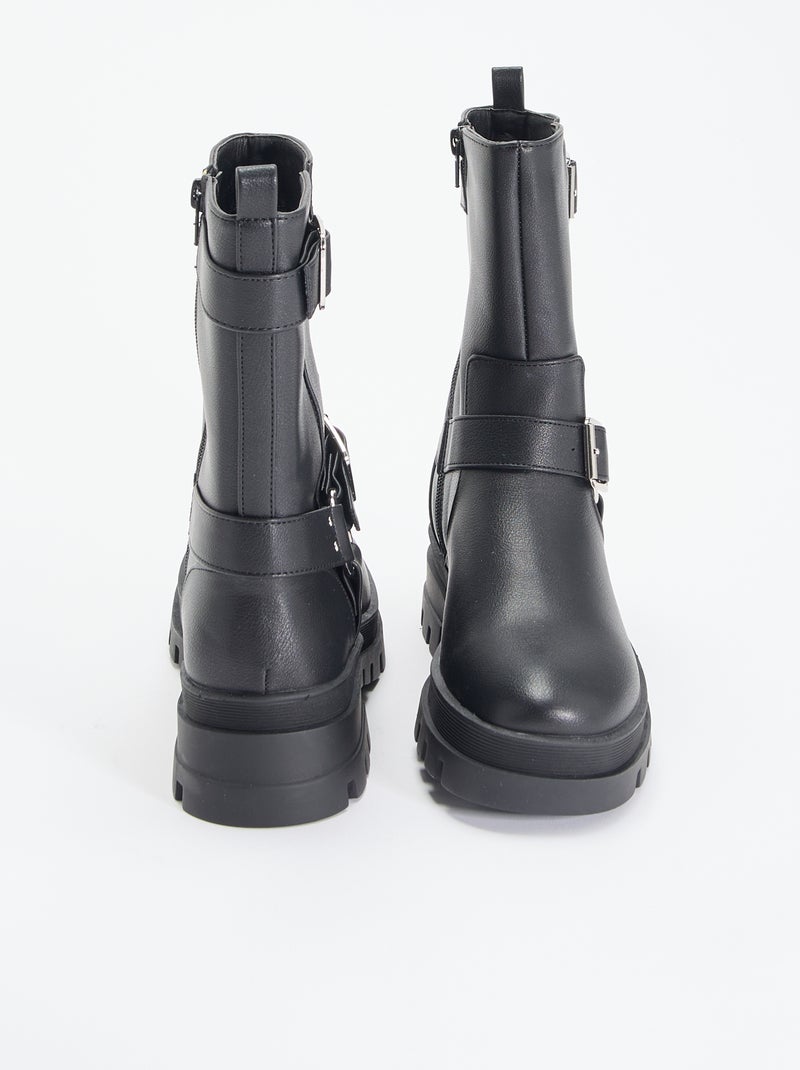 Boots motarde avec sangles fantaisies Noir - Kiabi