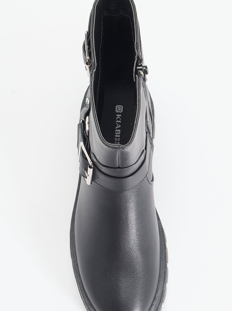 Boots motarde avec sangles fantaisies Noir - Kiabi