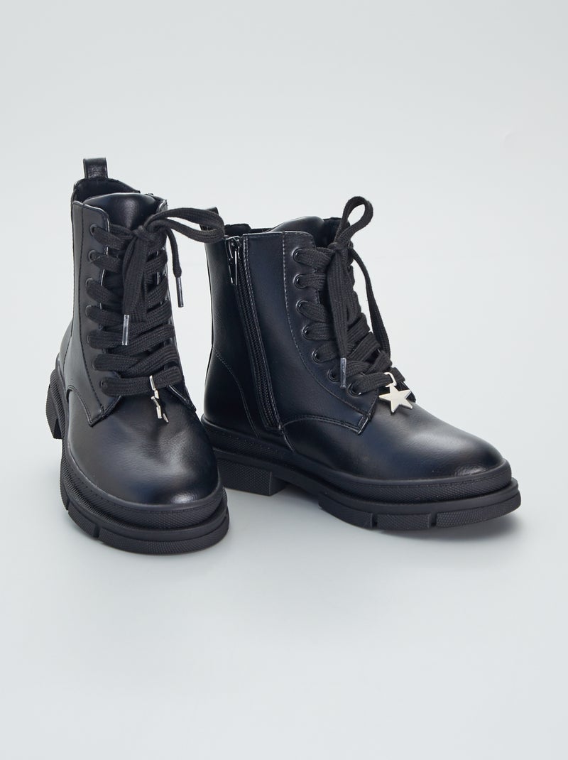 Boots motardes à paillettes noir - Kiabi