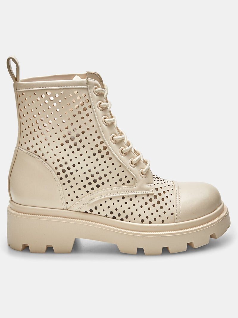 Bottines En Cuir Ajouré Couleur Ficelle TRIVER COLLECTION - Taille 36 - Occasion Bon état (fabriqué En Italie)