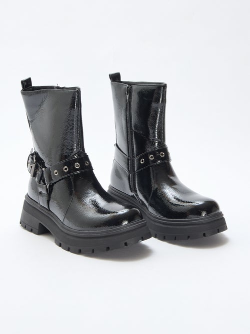 Boots style motard en verni uni - Kiabi