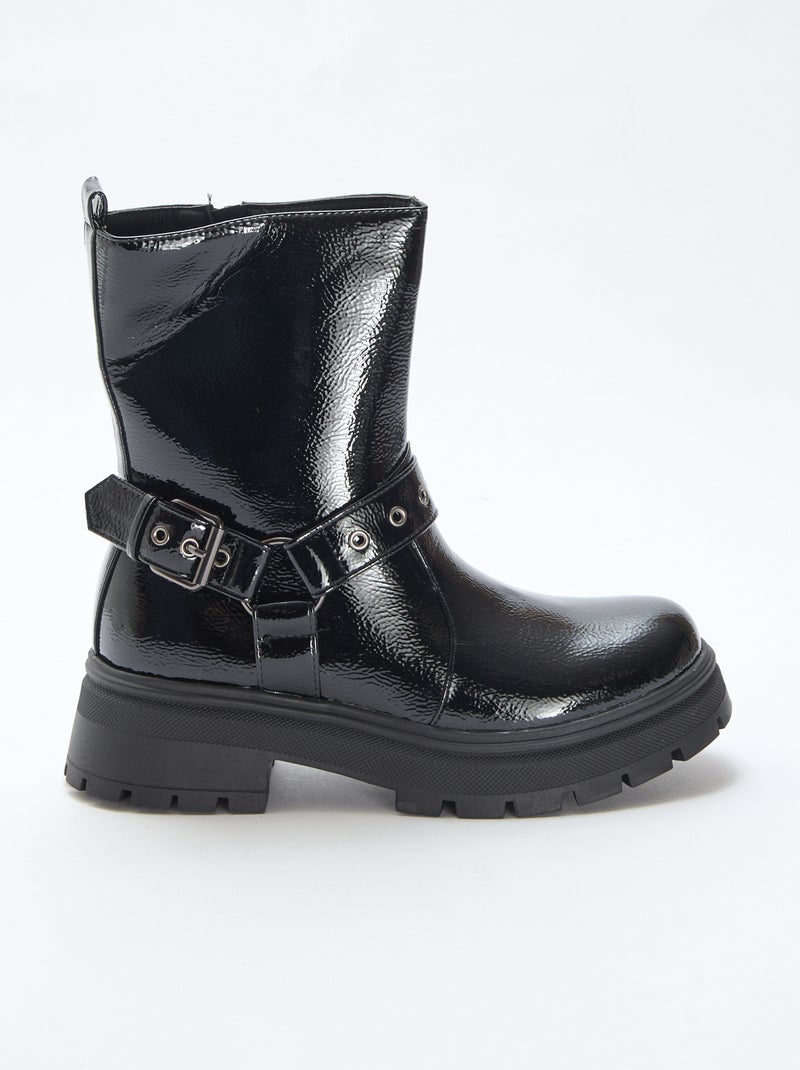Boots style motard en verni uni Noir - Kiabi