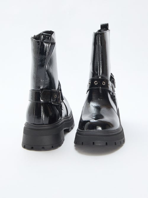 Boots style motard en verni uni - Kiabi