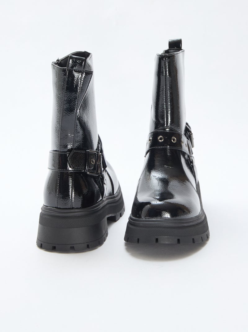 Boots style motard en verni uni Noir - Kiabi