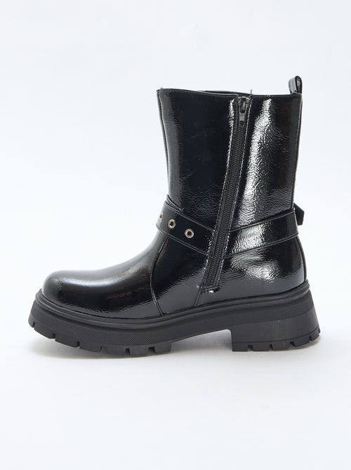 Boots style motard en verni uni - Kiabi