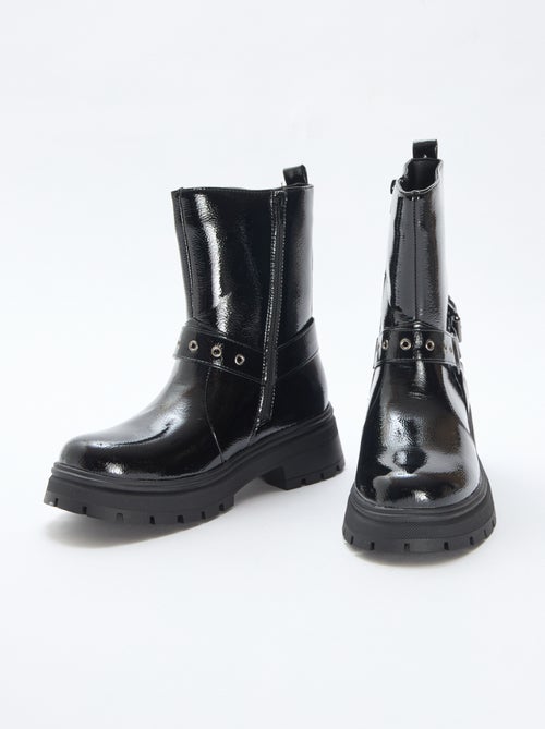 Boots style motard en verni uni - Kiabi