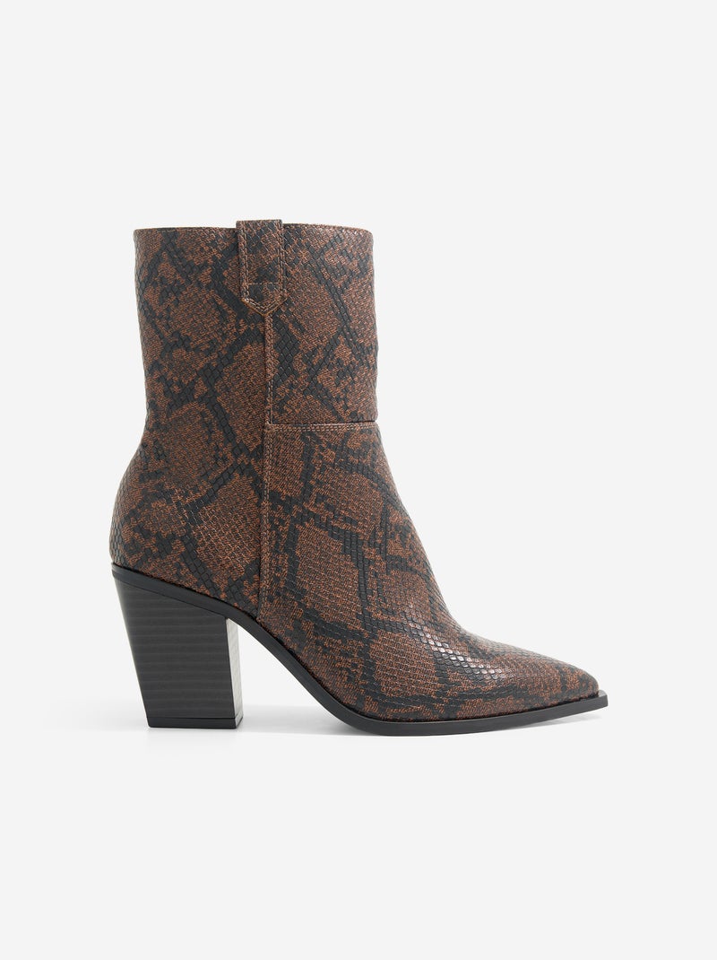 Boots style santiags imitation peau de serpent Marron - Kiabi