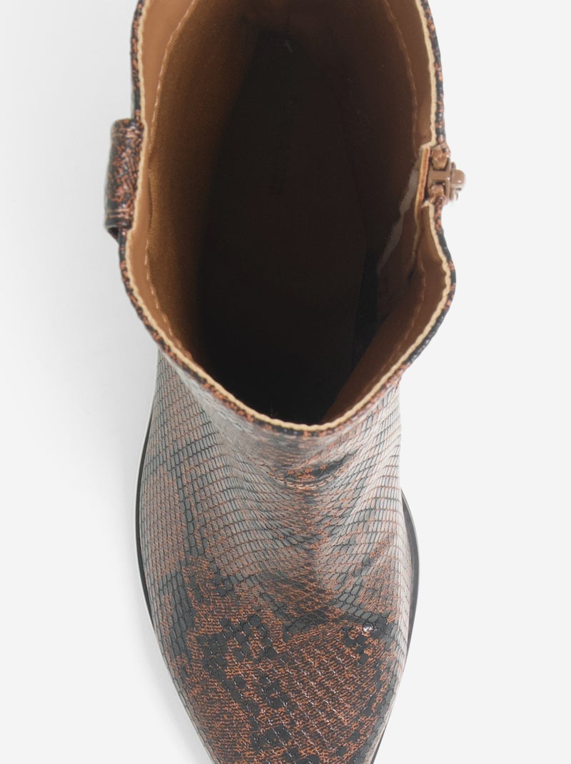 Boots style santiags imitation peau de serpent Marron - Kiabi