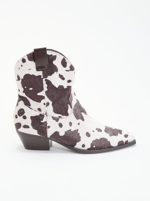 Boots style santiags imitation peau de vache - Kiabi