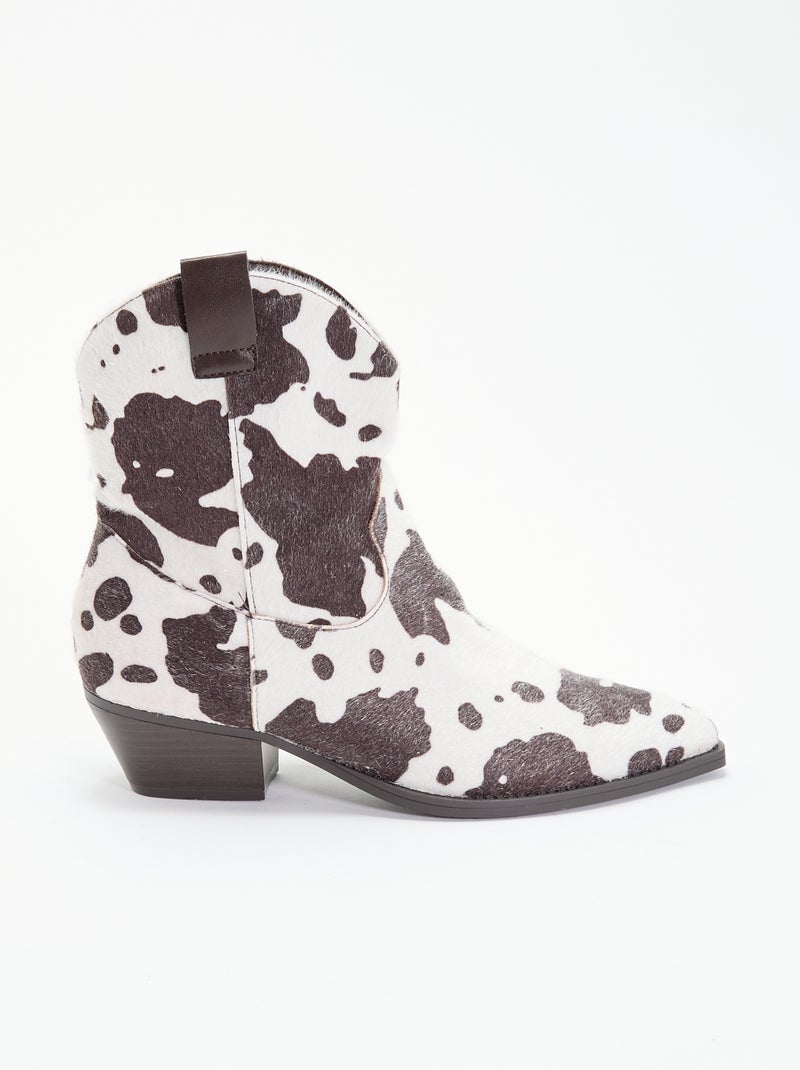 Boots style santiags imitation peau de vache Marron - Kiabi