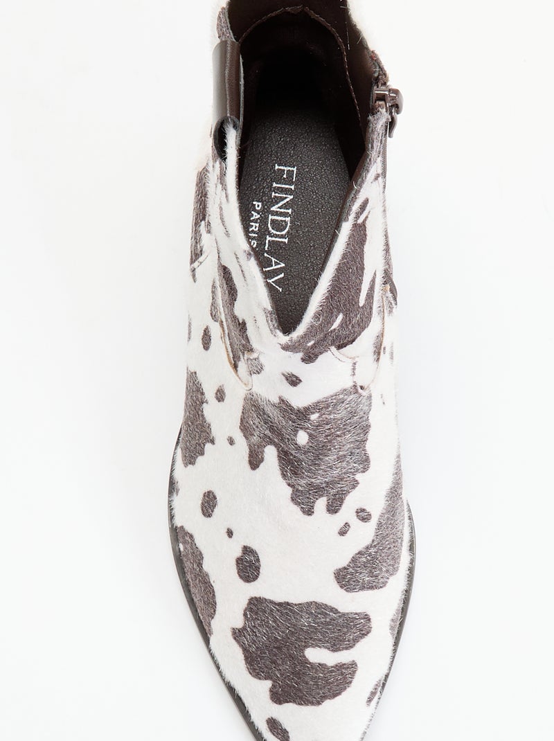 Boots style santiags imitation peau de vache Marron - Kiabi