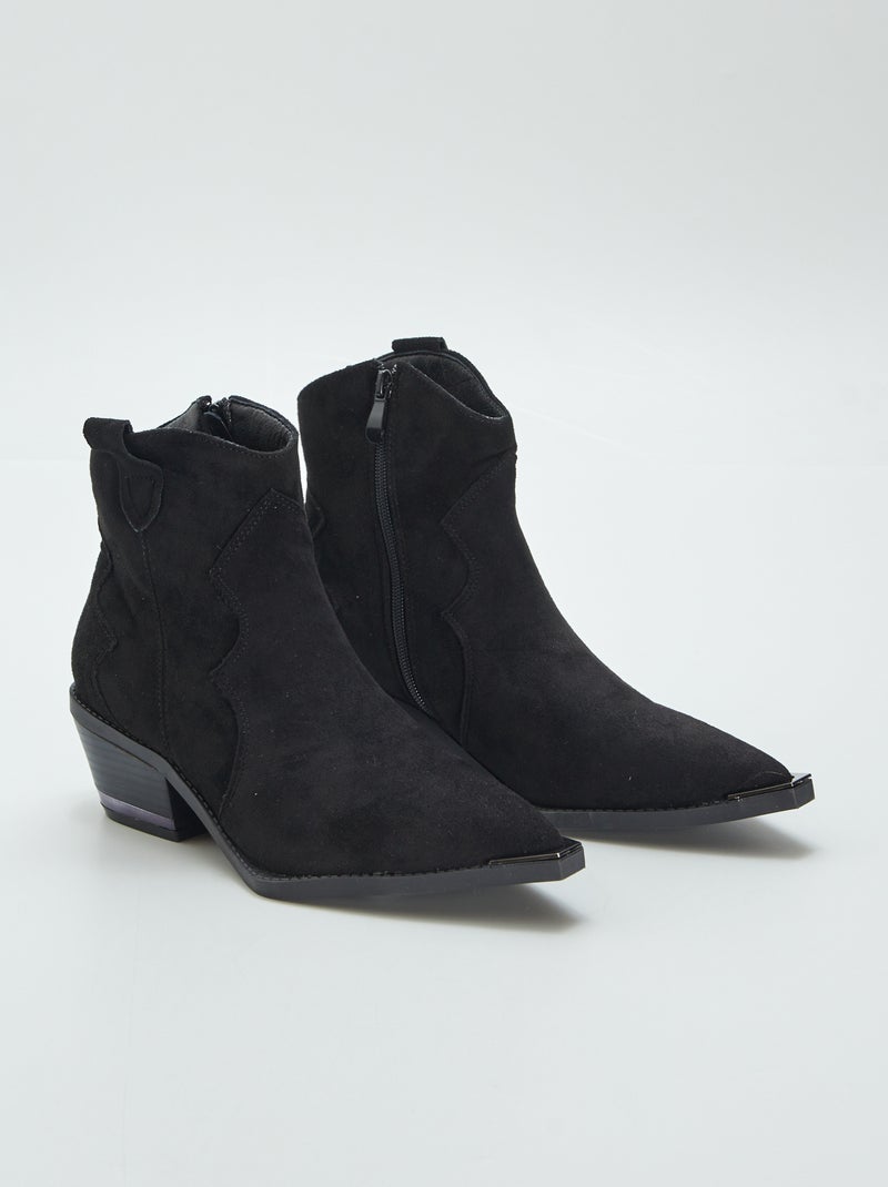 Boots style western en suédine Noir - Kiabi