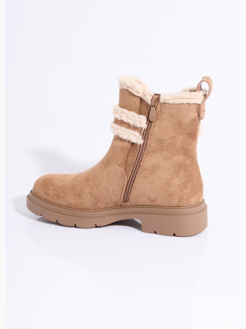 Boots suédine et détails aspect laineux - AFIBEL Camel - Kiabi
