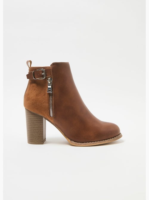 Boots talon haut bi matière boucle + zip - AFIBEL - Kiabi