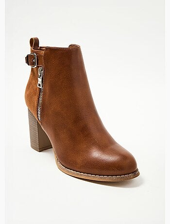 Boots talon haut bi matière boucle + zip
