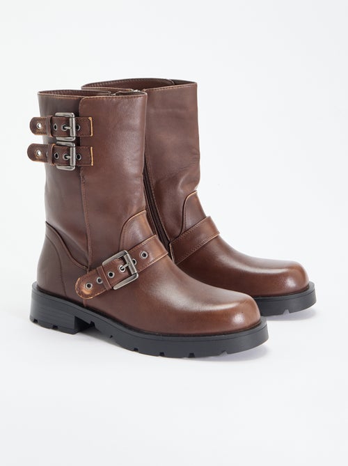 Boots tige haute en simili avec lanière fantaisie - Kiabi