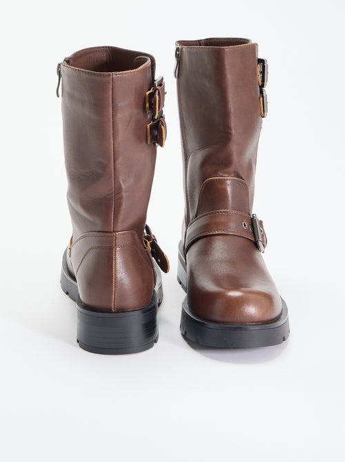 Boots tige haute en simili avec lanière fantaisie - Kiabi