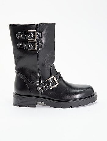 Boots tige haute en simili avec lanière fantaisie