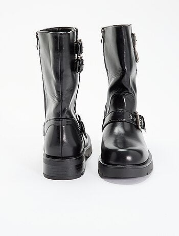 Boots tige haute en simili avec lanière fantaisie